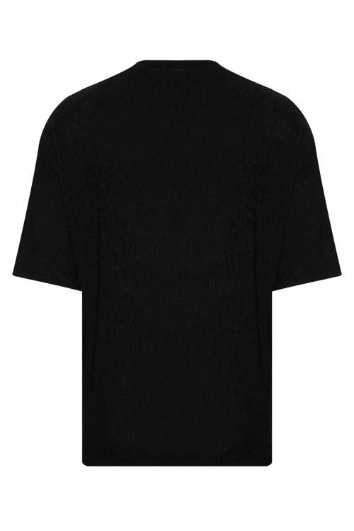 Siyah Likralı Gofre Oversize Tişört 2YXE2-45981-02 - 3