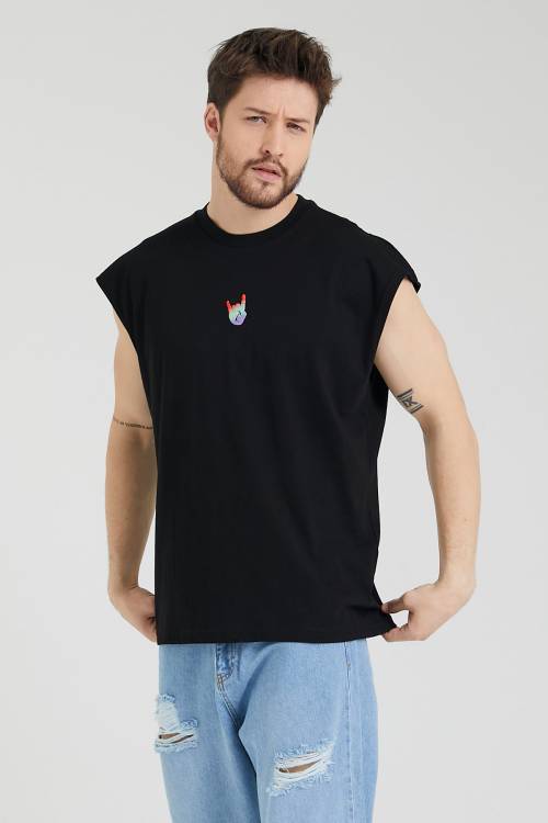 Siyah Ön & Arka Baskılı Kolsuz Sporcu Tişört 1KXE1-44800-02 - 5