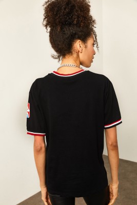 Siyah Önü Basklı Şerit Ribanalı Basic Tişört 2YXK1-46216-02 - 8