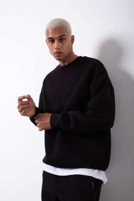 Siyah Organik Pamuklu Şardonlu Oversize Sweatshirt 3KXE8-46416-02 - 1