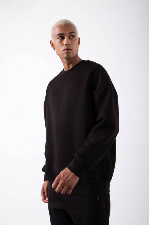 Siyah Organik Pamuklu Şardonlu Oversize Sweatshirt 3KXE8-46416-02 - 3
