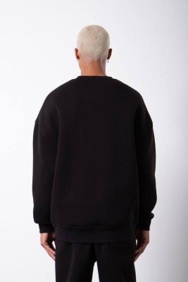 Siyah Organik Pamuklu Şardonlu Oversize Sweatshirt 3KXE8-46416-02 - 4
