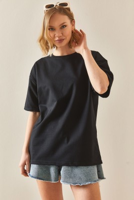 Siyah Oversize Basic Tişört 3YXK1-47087-02 - 2