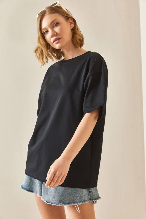 Siyah Oversize Basic Tişört 3YXK1-47087-02 - 3