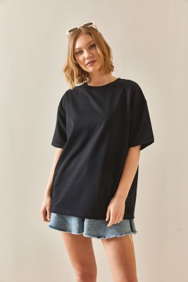Siyah Oversize Basic Tişört 3YXK1-47087-02 - 5