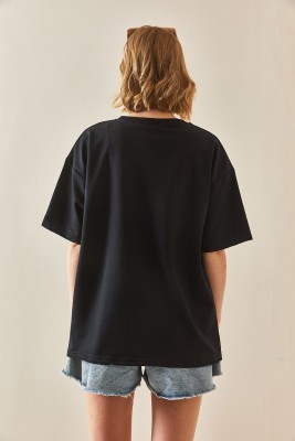 Siyah Oversize Basic Tişört 3YXK1-47087-02 - 6