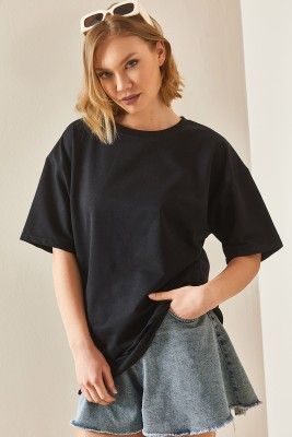 Siyah Oversize Basic Tişört 3YXK1-47087-02 - 4