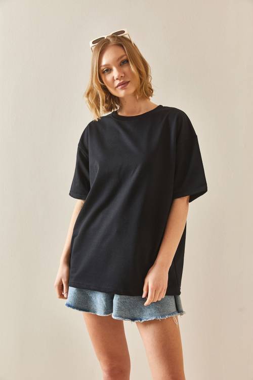 Siyah Oversize Basic Tişört 3YXK1-47087-02 - 5