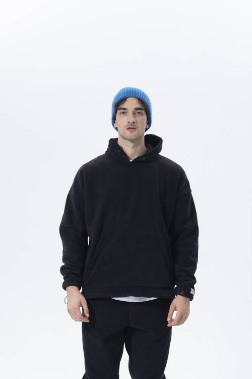 Siyah Oversize Kapüşonlu Polar Sweatshirt 2KXE8-45511-02 - 1