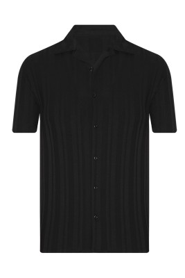 Siyah Polo Yaka Dokulu Gömlek 2YXE2-45920-02 - 1