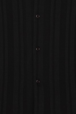 Siyah Polo Yaka Dokulu Gömlek 2YXE2-45920-02 - 2