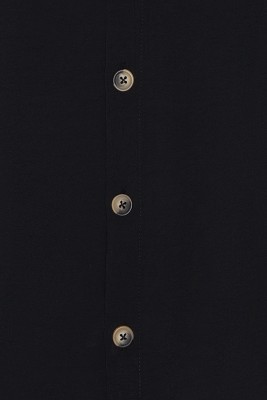 Siyah Polo Yaka Düğmeli Keten Gömlek 2YXE2-45924-02 - 2