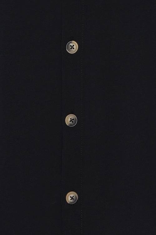Siyah Polo Yaka Düğmeli Keten Gömlek 2YXE2-45924-02 - 2