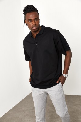 Siyah Polo Yaka Oversize Tişört 1YXE1-44943-02 - 4