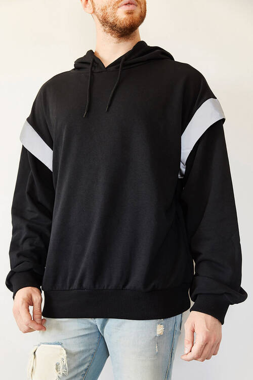 Siyah Reflektör Detaylı Oversize Bol Kesim Sweatshirt 0YXE8-44070-02 - 2