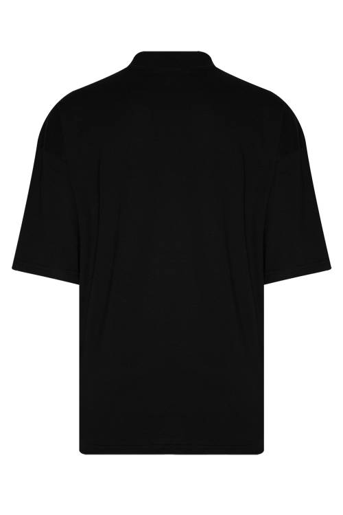 Siyah Ribanalı & Yazı Detaylı Oversize Tişört 2YXE2-45987-02 - 2