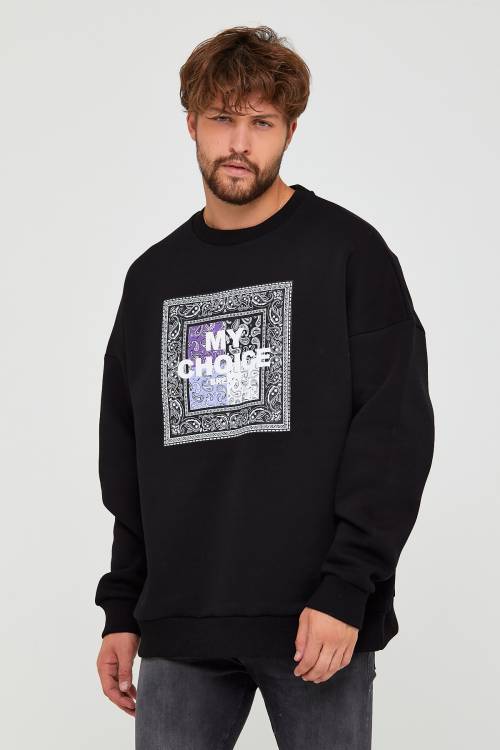 Siyah Üç İplik Baskılı Sweatshirt 2KXE8-45500-02 - 2