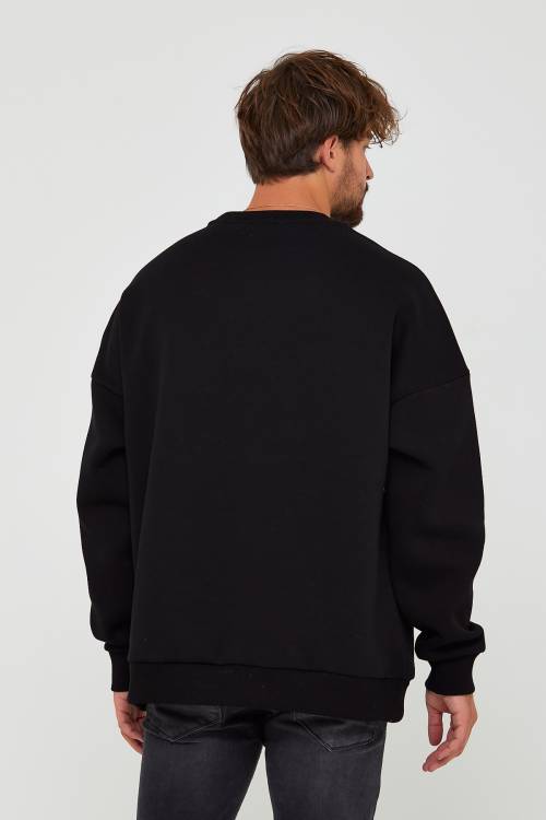 Siyah Üç İplik Baskılı Sweatshirt 2KXE8-45500-02 - 5