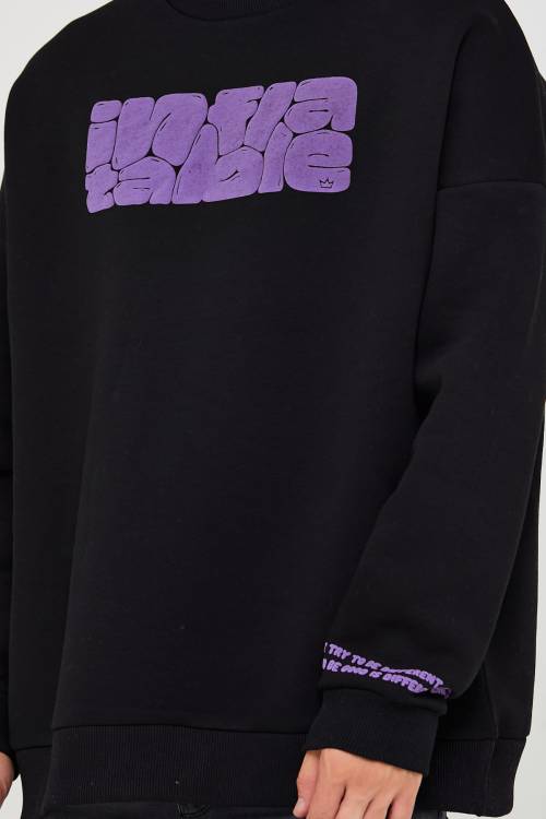 Siyah Üç İplik Baskılı Sweatshirt 2KXE8-45501-02 - 5