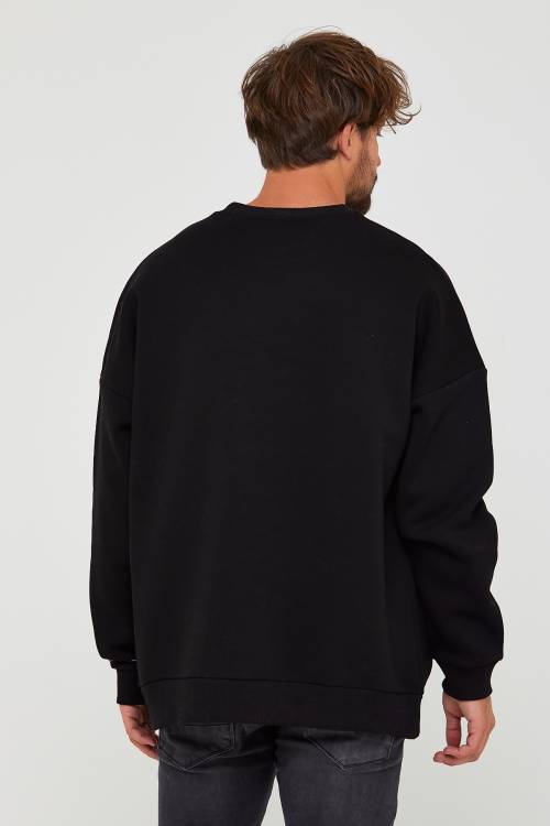 Siyah Üç İplik Baskılı Sweatshirt 2KXE8-45501-02 - 6