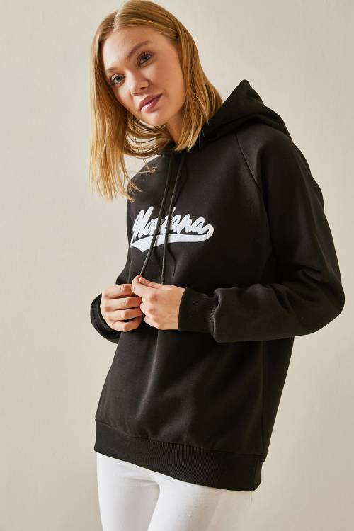 Siyah Yazı Detaylı Şardonlu Kapüşonlü Sweatshirt 4KXK8-47594-02 - 4