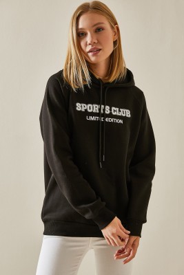 Siyah Yazı Detaylı Şardonlu Kapüşonlü Sweatshirt 4KXK8-47596-02 - 2