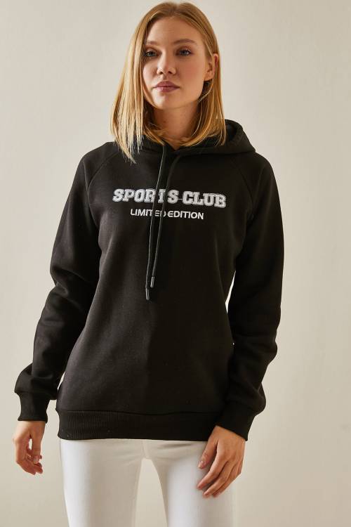 Siyah Yazı Detaylı Şardonlu Kapüşonlü Sweatshirt 4KXK8-47596-02 - 3