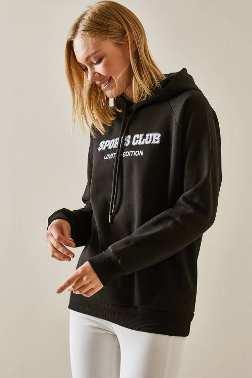 Siyah Yazı Detaylı Şardonlu Kapüşonlü Sweatshirt 4KXK8-47596-02 - 4