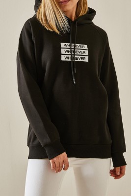 Siyah Yazı Detaylı Şardonlu Kapüşonlü Sweatshirt 4KXK8-47597-02 