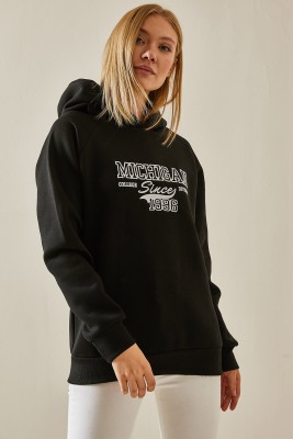 Siyah Yazı Detaylı Şardonlu Kapüşonlü Sweatshirt 4KXK8-47600-02 - 2