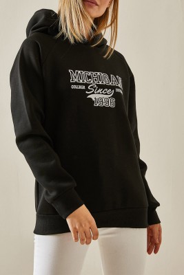 Siyah Yazı Detaylı Şardonlu Kapüşonlü Sweatshirt 4KXK8-47600-02 