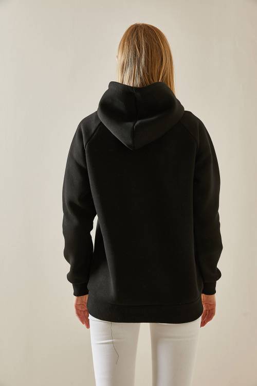 Siyah Yazı Detaylı Şardonlu Kapüşonlü Sweatshirt 4KXK8-47601-02 - 7
