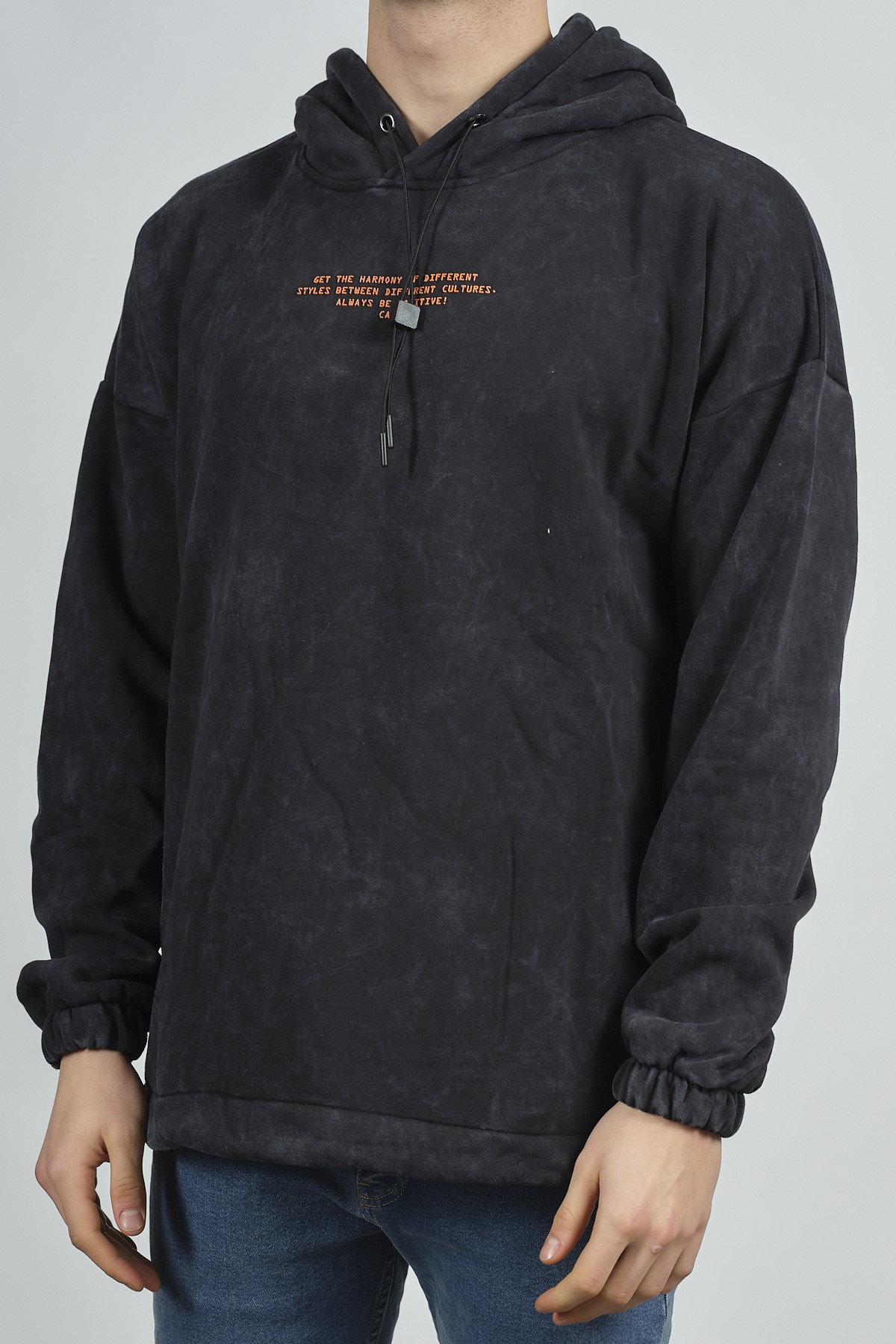 Siyah Yıkamalı Baskılı Sweatshirt 1KXE8-44282-02 - 2