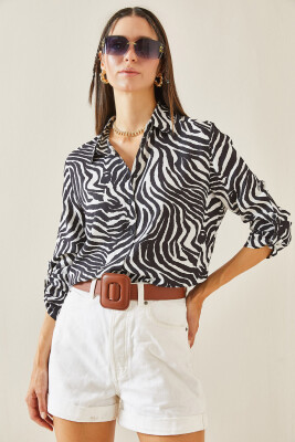 Siyah Zebra Desen Polo Yaka Gömlek 5YXK2-48824-02 - 2