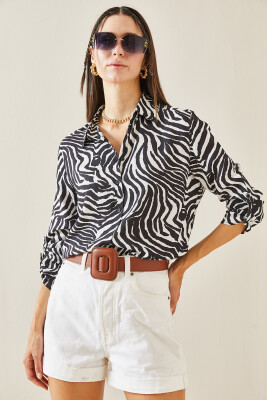 Siyah Zebra Desen Polo Yaka Gömlek 5YXK2-48824-02 - 3