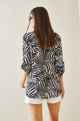 Siyah Zebra Desen Polo Yaka Gömlek 5YXK2-48824-02 - 7