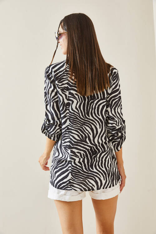 Siyah Zebra Desen Polo Yaka Gömlek 5YXK2-48824-02 - 7