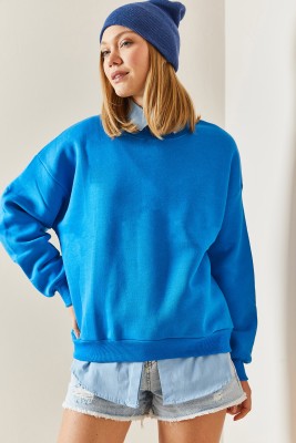 Turkuaz Bisiklet Yaka Şardonlu Oversize Sweatshirt 4KXK8-47743-13 - 4