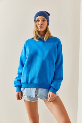 Turkuaz Bisiklet Yaka Şardonlu Oversize Sweatshirt 4KXK8-47743-13 - 7