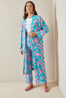 Turkuaz Desenli Kimono Takım 5YXK8-48668-13 - 3