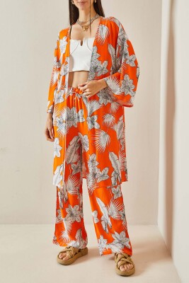 Turuncu Çiçek Desenli Kimono Takım 5YXK8-48600-11 