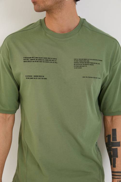 Yeşil Baskılı Oversize Tişört 1YXE1-44877-08 - 6