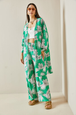 Yeşil Çiçek Desenli Kimono Takım 5YXK8-48600-08 - 3