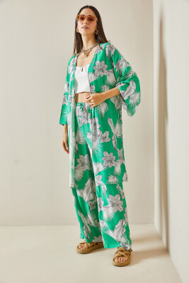 Yeşil Çiçek Desenli Kimono Takım 5YXK8-48600-08 - 5