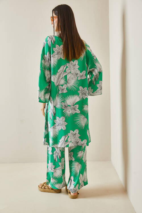 Yeşil Çiçek Desenli Kimono Takım 5YXK8-48600-08 - 6