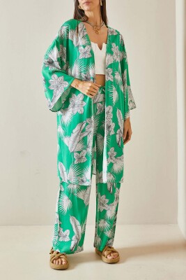 Yeşil Çiçek Desenli Kimono Takım 5YXK8-48600-08 