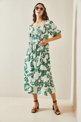 Yeşil Desenli Gipe Detaylı Etek Ucu Fırfırlı Örme Elbise 5YXK6-48509-08 - 4