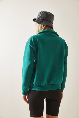 Yeşil Dik Yaka Fermuarlı & Şardonlu Sweatshirt 4KXK8-47859-08 - 6