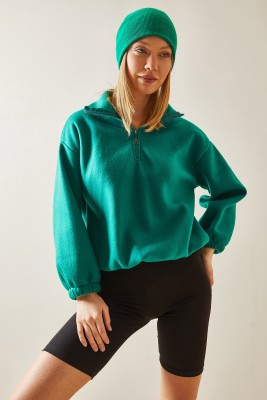 Yeşil Fermuarlı Dik Yaka Polar Sweatshirt 4KXK8-47854-08 - 4