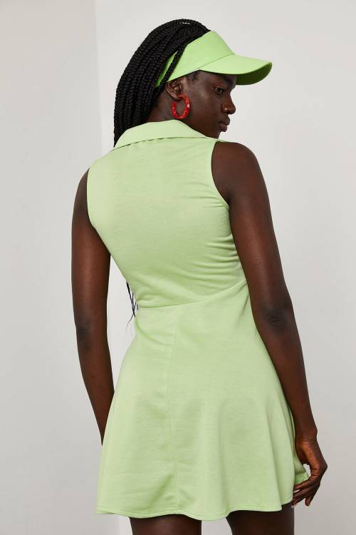 Yeşil Gömlek Yaka Mini Elbise 1YXK6-45062-08 - 8
